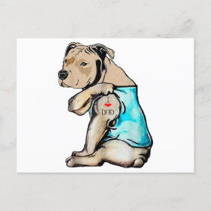 Postal Festiva Perro Pitbull Amo A Papá Tattoo Familia Funny