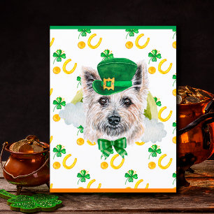 Postal Festiva Perro Terrier Cairn Trébol Día de San Patricio