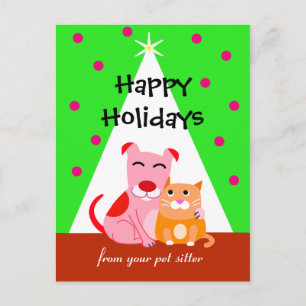 Postal Festiva Perro y gato de vacaciones de mascota