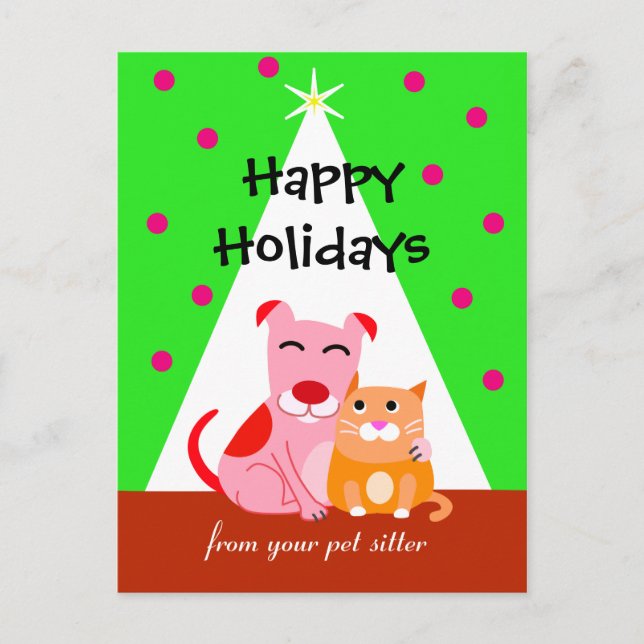 Postal Festiva Perro y gato de vacaciones de mascota (Anverso)