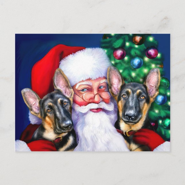 Postal Festiva Perros alemanes de la oveja de Santa (Anverso)