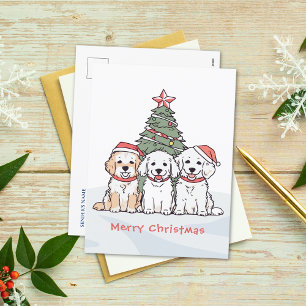 Postal Festiva Perros de color agua dulce con Navidades de Santa 