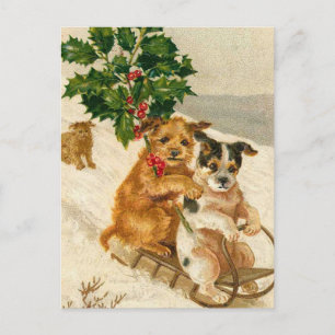 Postal Festiva Perros de Navidades pequeños