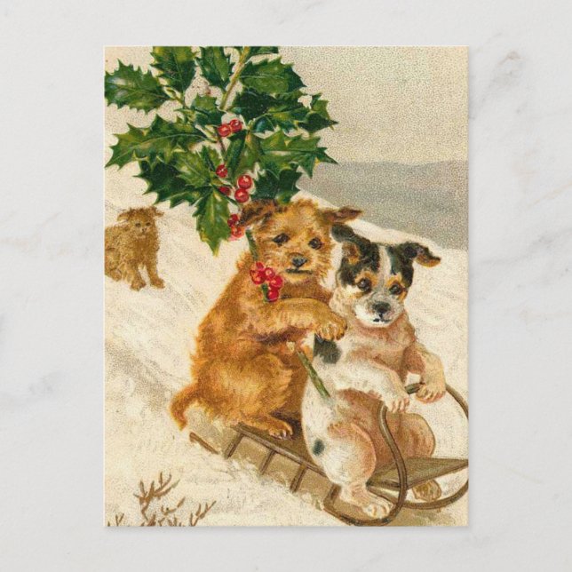 Postal Festiva Perros de Navidades pequeños (Anverso)