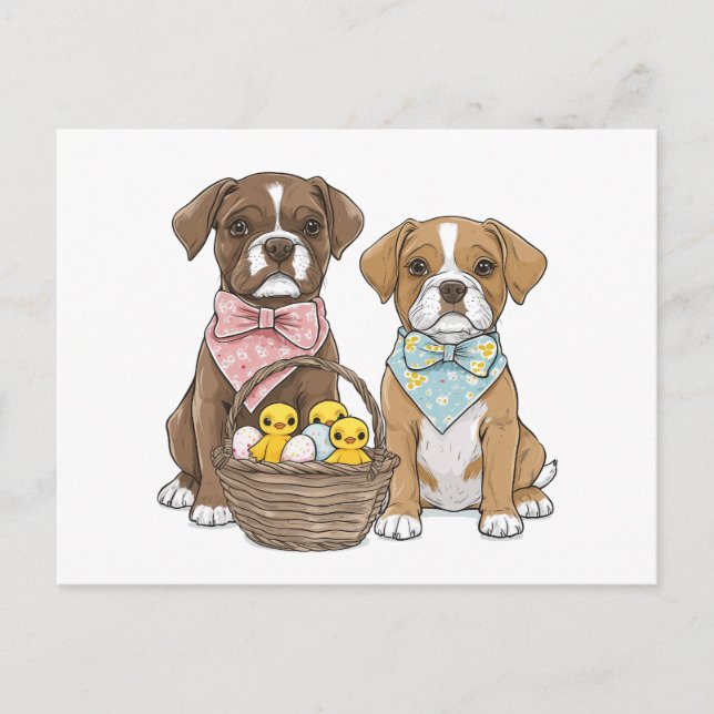 Postal Festiva Perros del Boxer de Pascua (Anverso)