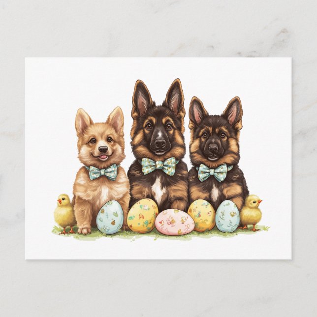 Postal Festiva Perros del Pastor Alemán de Pascua (Anverso)