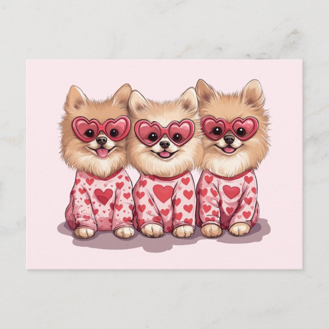 Postal Festiva Perros día de San Valentín Pomeranian (Anverso)