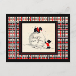 Postal Festiva Perros escoceses felices año nuevo