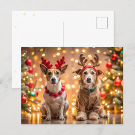 Postal Festiva Perros navidades vestidos de reno