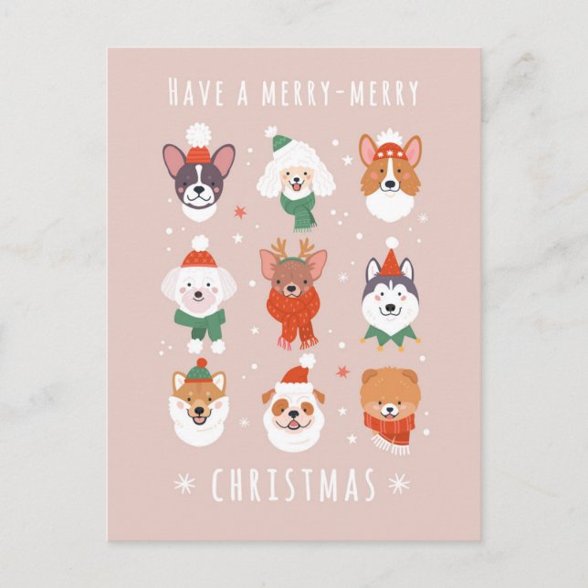 Postal Festiva Perros navideños con moras (Anverso)