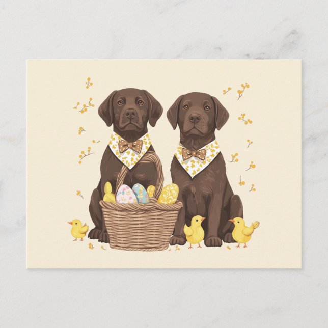 Postal Festiva Perros recuperadores de chocolate de pascua (Anverso)