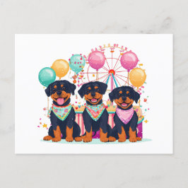 Postal Festiva Perros Rottweiler En Un Carnaval