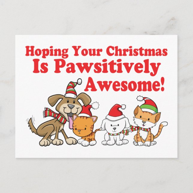 Postal Festiva Perros y gatos increíblemente Navidades (Anverso)