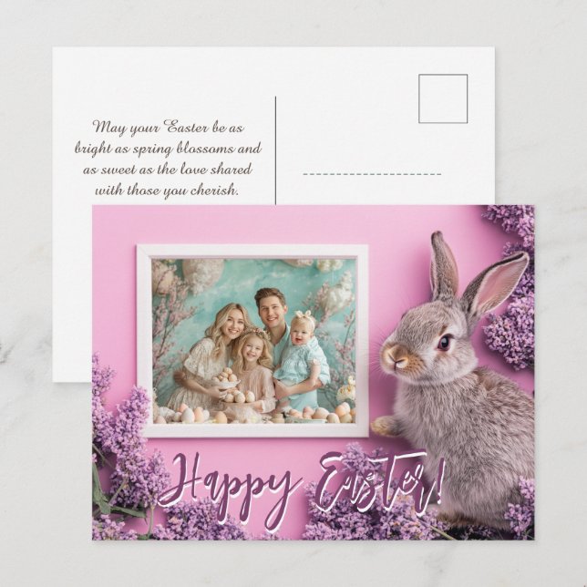 Postal Festiva 🐰 🥚 🌸 Personalizable Besos Conejitos y Deseos L (Anverso / Reverso)