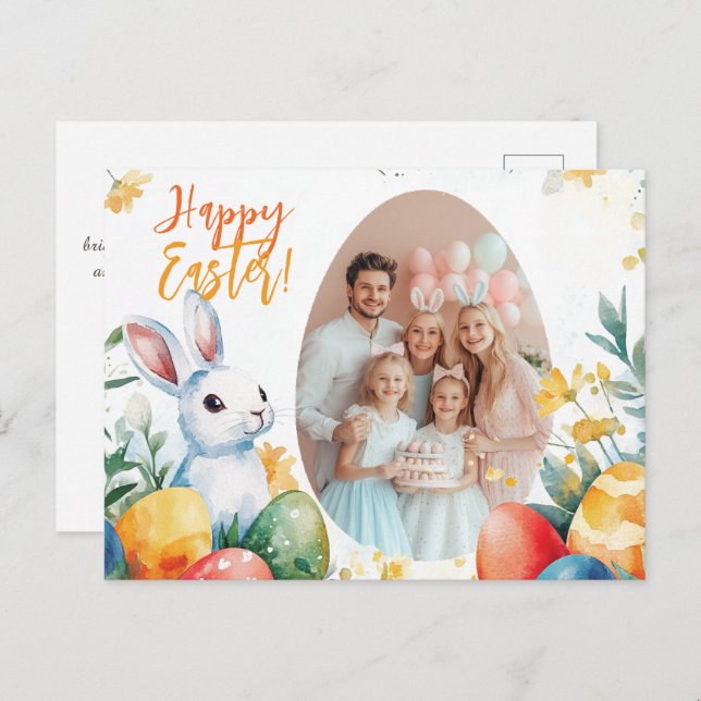Postal Festiva Personalizable 🐇 Bunny & Egg-stravaganza (Anverso / Reverso)