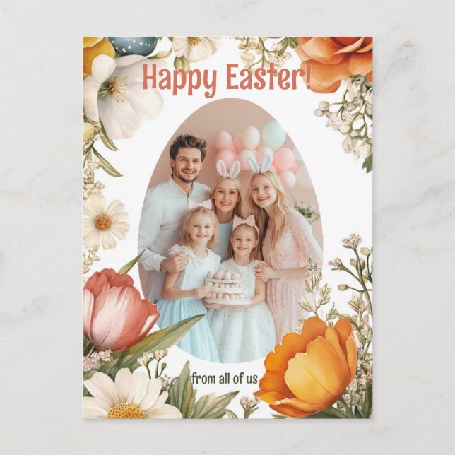Postal Festiva Personalizable 🐇 conejito y estropaganza de huevo (Anverso)