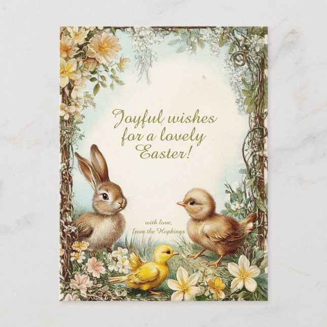 Postal Festiva Personalizable 🐇 Conejo Retro y Chicas Delight (Anverso)