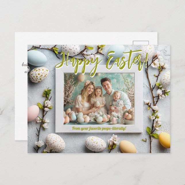 Postal Festiva 🐰 🥚 🌸 Personalizable 🐇 Deseos De Pascua Adorab (Anverso / Reverso)