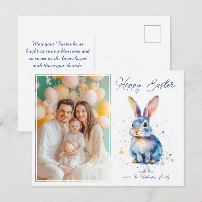 Postal Festiva Personalizable 🐇 Egg-stra Adorable Bunny Greeting (Anverso / Reverso)