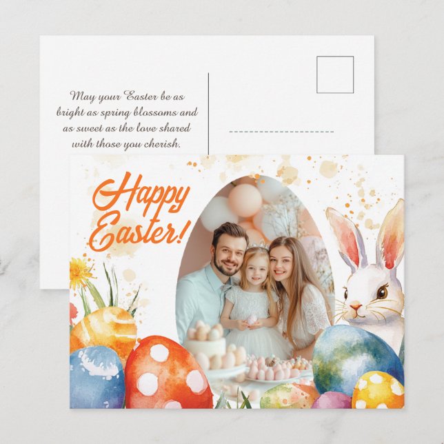 Postal Festiva Personalizable 🐇 encantadores Recuerdos de Pascua (Anverso / Reverso)