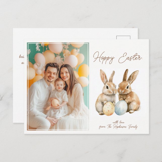 Postal Festiva Personalizable 🐇 Huevo-stra Cute agitada Pascua (Anverso / Reverso)