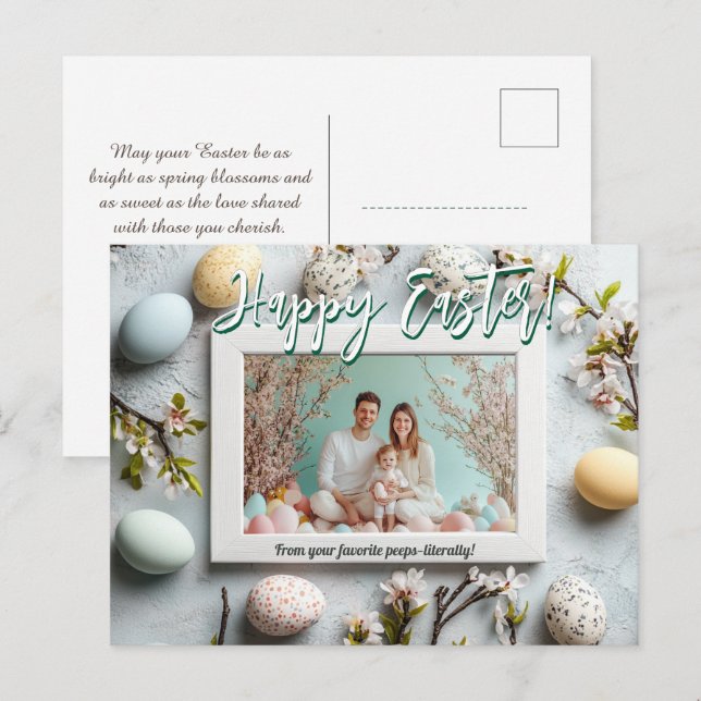 Postal Festiva 🐰 🥚 🌸 Personalizable 🐇 Recuerdos de Pascua (Anverso / Reverso)