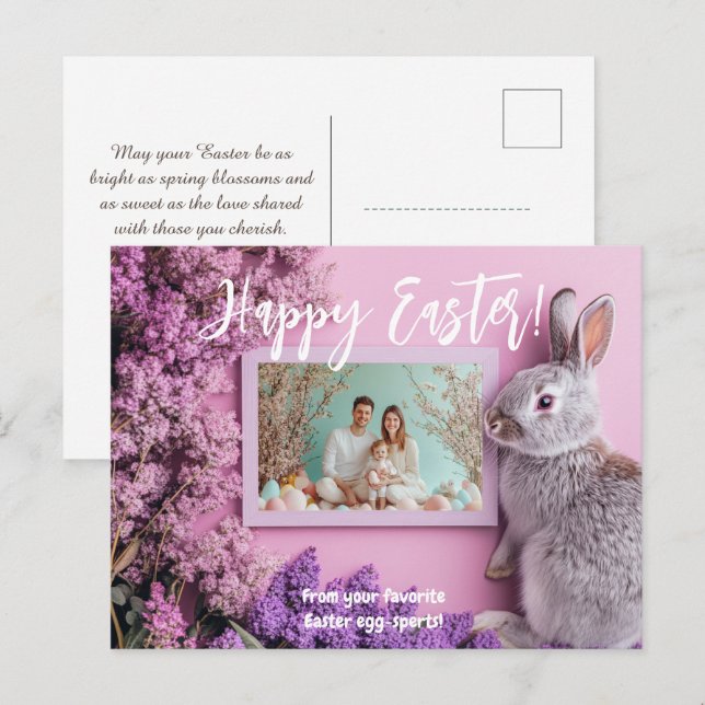 Postal Festiva 🐰 🥚 🌸 Personalizable Springtime Bunny Greetings (Anverso / Reverso)