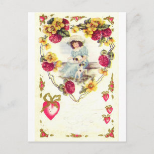 Postal Festiva Personalizable Vintage Valentine Chica con perro