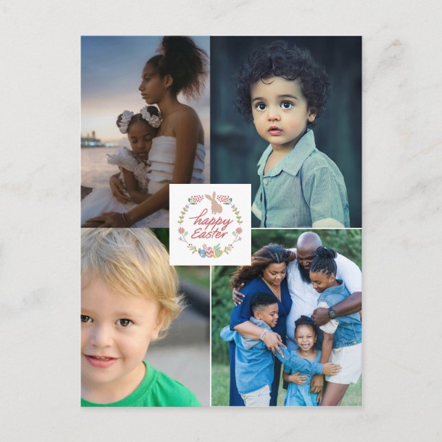 Postal Festiva Personalizado 3 Collage de fotos Feliz Pascua (Anverso)