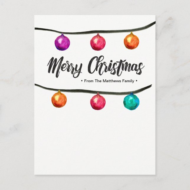 Postal Festiva Personalizado, acuarela, Felices Navidad, bolas (Anverso)