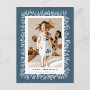 Postal Festiva Personalizado Blue Rustic Pine Snow Happy