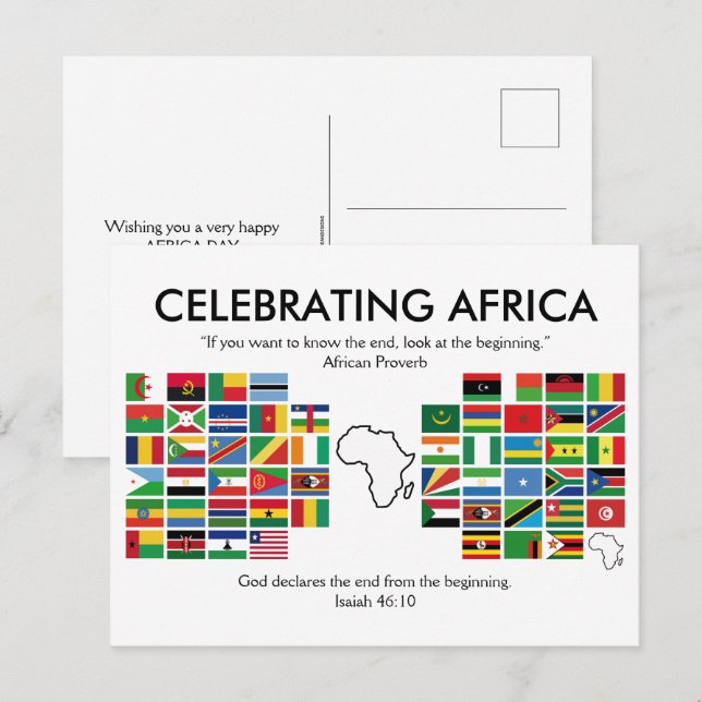 Postal Festiva Personalizado CELEBRANDO Banderas de ÁFRICA (Anverso / Reverso)