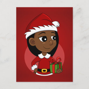 Postal Festiva Personalizado chica de Navidades afroamericanos