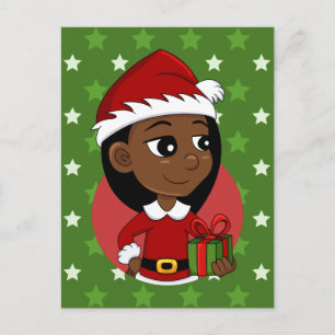 Postal Festiva Personalizado chica de Navidades afroamericanos