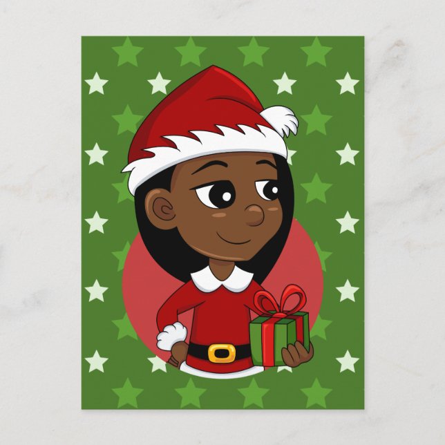 Postal Festiva Personalizado chica de Navidades afroamericanos (Anverso)
