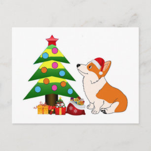 Postal Festiva Personalizado Corgi de vacaciones con árbol