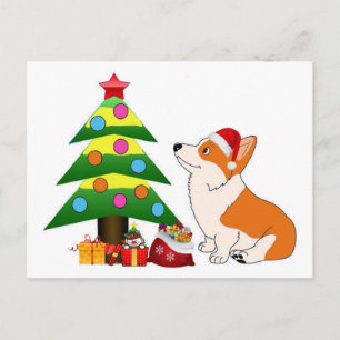 Postal Festiva Personalizado Corgi de vacaciones con árbol