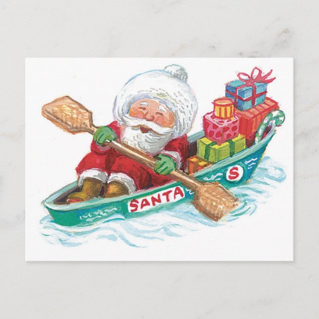 Postal Festiva Personalizado cortado Jolly Santa Claus en un barc (Anverso)