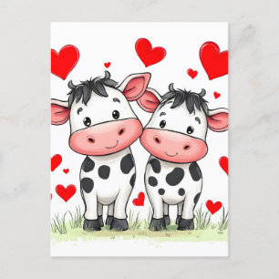 Postal Festiva Personalizado Cow Couple Love