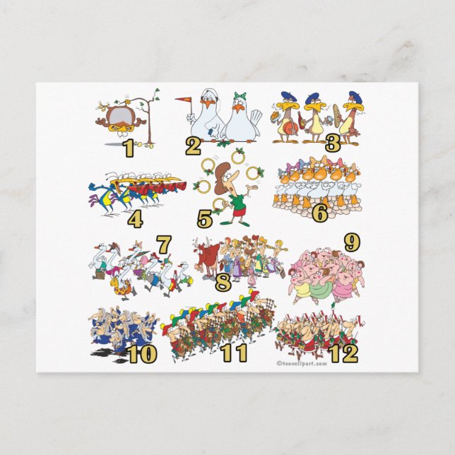 Postal Festiva personalizado de canciones de navidades de doce dí (Anverso)