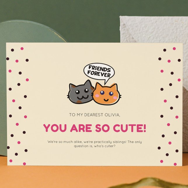 Postal Festiva Personalizado de gato con punto de polka rosa y ro (Subido por el creador)