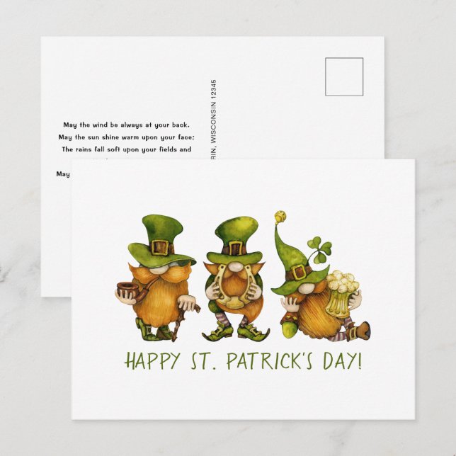 Postal Festiva Personalizado de gnomes irlandeses felices Día de  (Anverso / Reverso)