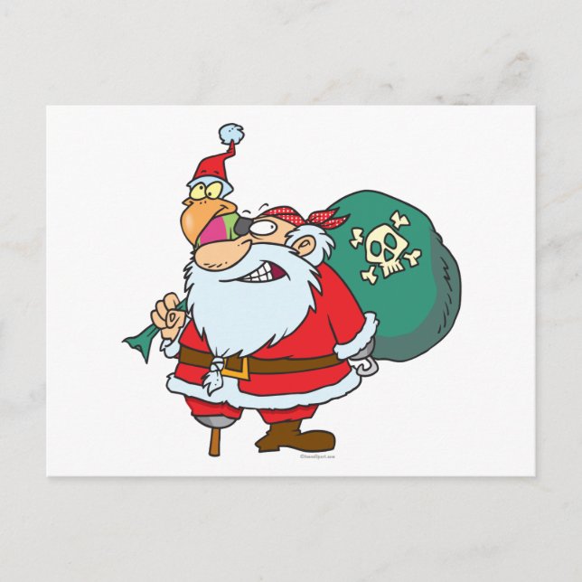 Postal Festiva personalizado de loro de piratas divertidos santa  (Anverso)