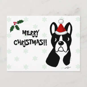 Postal Festiva Personalizado de Navidades Terrier de Boston Snowf