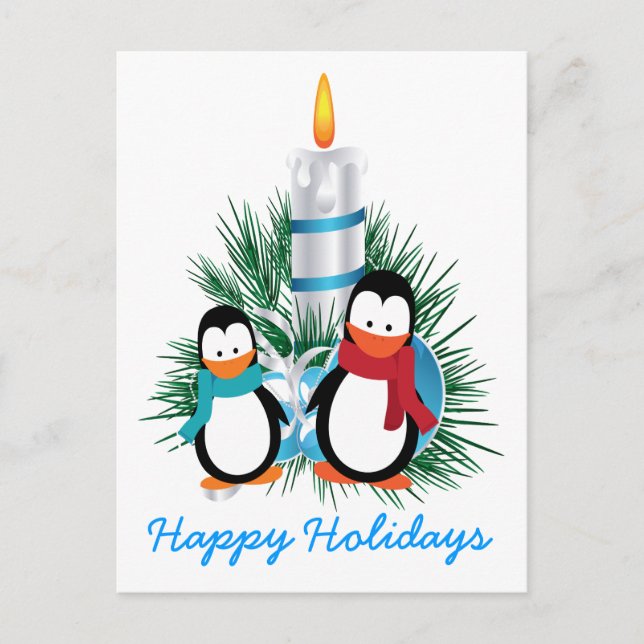 Postal Festiva Personalizado de pingüinos y Navidades de velas (Anverso)
