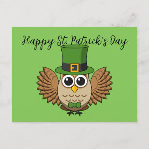 Postal Festiva Personalizado del Día de la Lechuza Cute St Patric