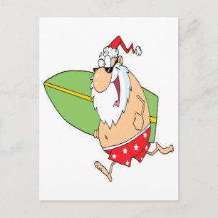 Postal Festiva personalizado divertido surfista surf santa claus