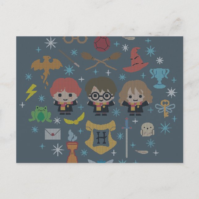 Postal Festiva Personalizado Harry Potter Cross Stitch Collage (Anverso)