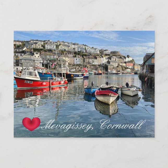 Postal Festiva Personalizado Heart Mevagissey Fish Landing Quay C (Anverso)
