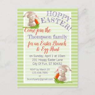 Postal Festiva Personalizado Hoppy Easter Bunny Stripes Plaid Pat